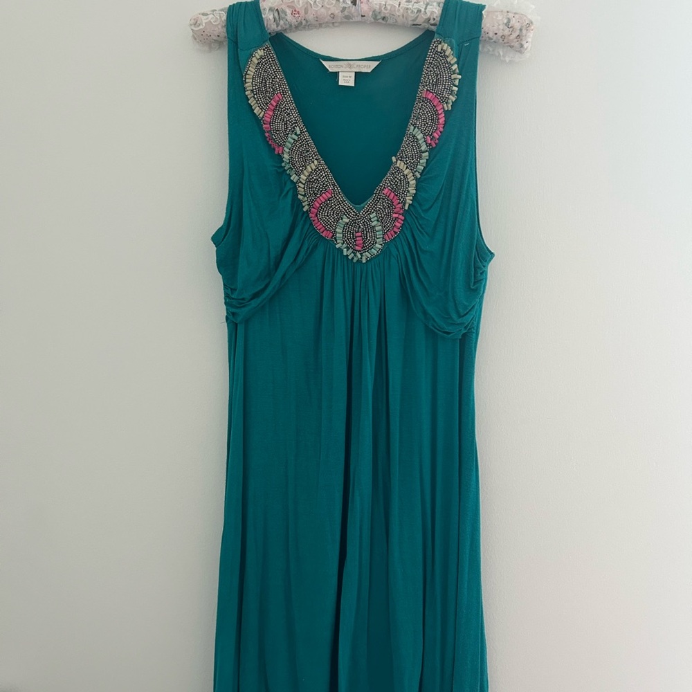 {Boston Proper}Vintage embellished midi sleeveless teal mermaid-core beaded